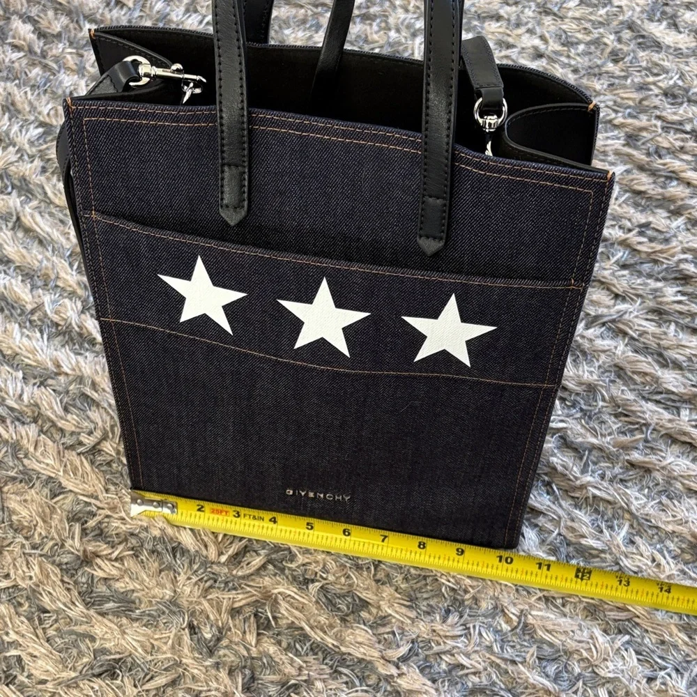 Givenchy Star Denim Leather Tote, Leather Handles, Removable Strap + Zip Pouch